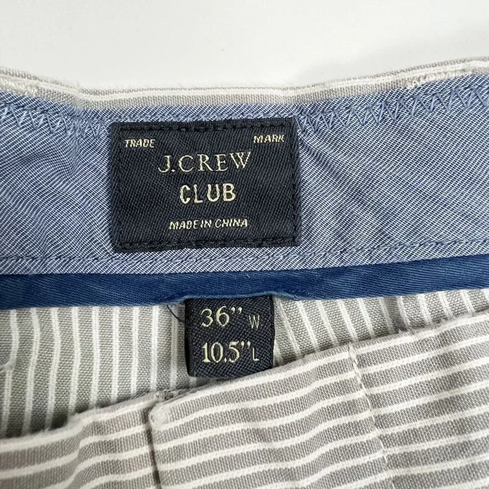 J. Crew Shorts Men's Size 36 Grey White Striped Flat Front Club Bermudas